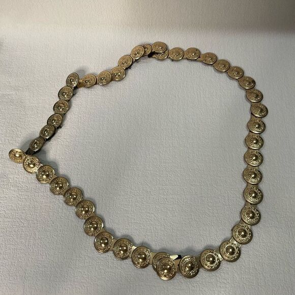 Vintage Gold Metal/Tin Medallions Belt 42”Greek Style Not stretchy Costume Craft - Picture 1 of 12